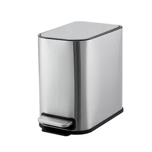 5L/8L Stainless Steel Step Trash Can – Soft Close Silent Lid, Dog Proof Odor Locking, Compact Vertical Garbage Bin with Portable Handle for Kitchen Bathroom Office