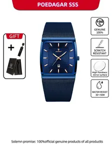 Poedagar Luxury Casual Men's Watch Waterproof Luminous Date Rectangular Men's Watch Mesh Stainless Steel Fashion Men's Quartz Wristwatch Suitable for Daily Wear