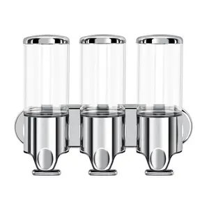 3-in-1 Wall-Mounted Dispenser - No-Drill Transparent Bottles, Hand Installation, Smooth & Shiny Design for Bathroom & Hotel Shower Use