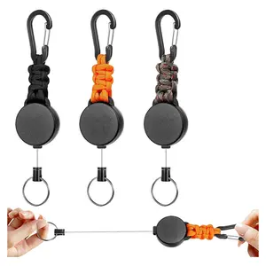 3 Extendable Keychains, Tactical Lanyard Carabiner Key Roll, ID Card Holder (, Camouflage)