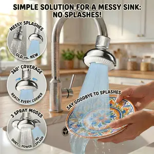UFO Series Wide Spray Area Anti-Splash 360° Rotatable Kitchen Faucet Aerator, 3 Modes Kitchen Faucet Head Replacement, Faucet Extender & Sink Sprayer Attachment with 55/64'' Female Thread