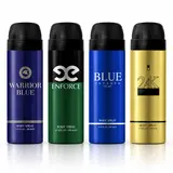 Men's 4-Piece Body Spray Set Fragrance Gift Box with Citrus, Fruity & Vanilla Notes - Includes Warrior Blue, Enforce, Blue Intense & 24 Golden