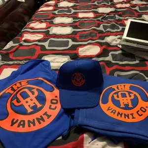 Blue x orange x black short set Short Sleeve Cotton