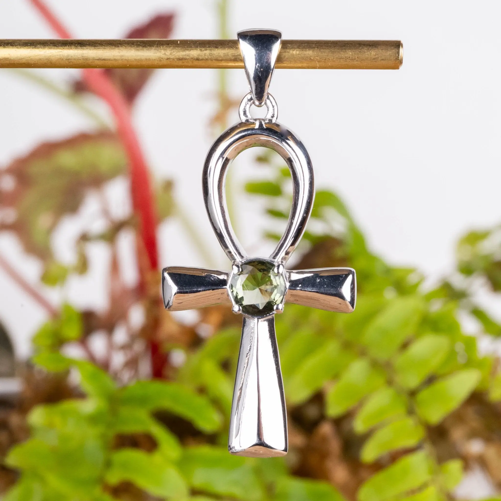 Ankh Pendant | Moldavite Gemstone .925 Silver
