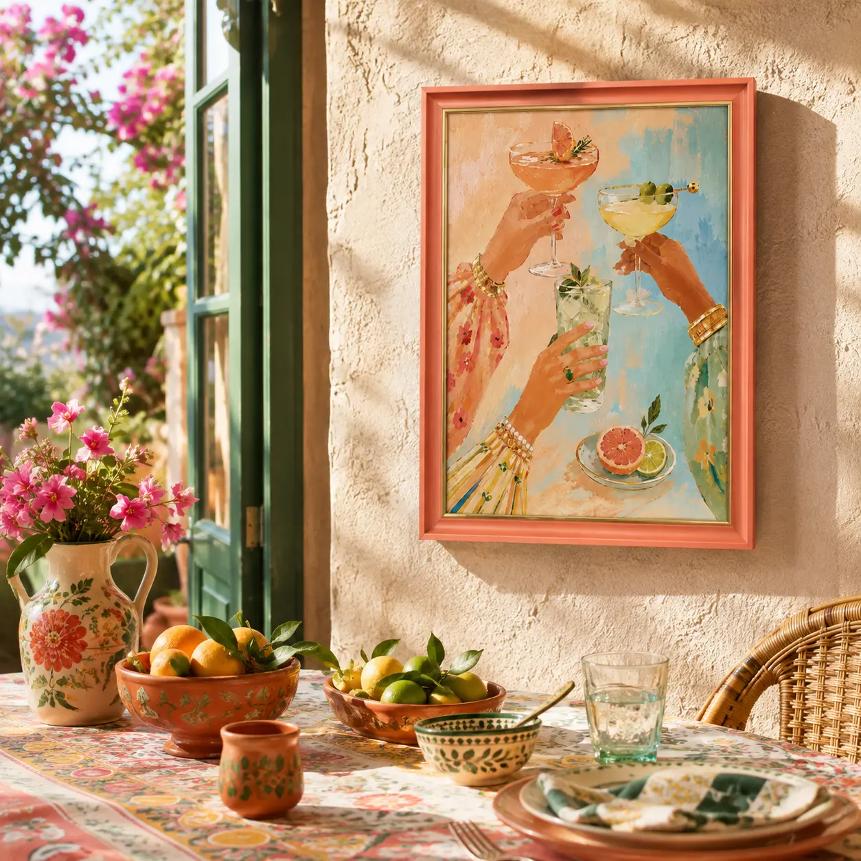 Aperitivo Cocktail Poster, Colorful Cheers Wall Art, Girls Night Drink Print, Retro Mediterranean Bar Decor, Citrus Party Artwork