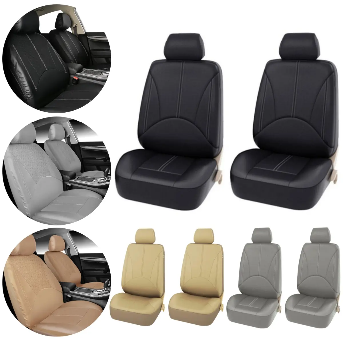2pcs Thin PU Leather Front Car Seat Covers - Anti-Slip Driver & Passenger Protection Mats, Universal for Most SUVs & Sedans, Cars Accessories, Auto Interior Decorations, Accessories For Car