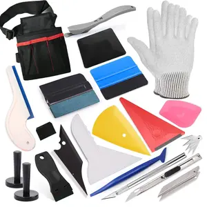 Car Vinyl Wrap Tool Kit with Storage Bag Multi-Function Squeegee Scraper Set with Gloves & Knife for Window Tint PPF Installation