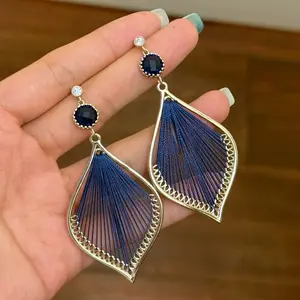 LisiZen New Blue Peacock Drop Earrings, Handmade Exaggerated Atmospheric Retro Personality Jewelry DZEH4827
