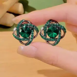 LisiZen Green Full Zircon Wrapped Stud Earrings for Women, Luxury Retro Design, Sparkling Bold Statement Jewelry 2025 DZEH4468