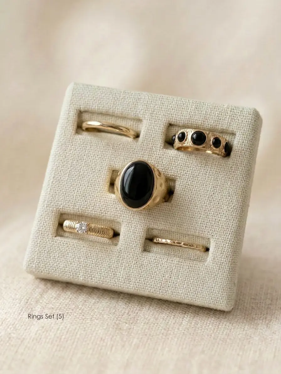 Polka Dot Unisex Costume Jewelry & Accessories Gift Set - Vegan Leather Crossbody Bag, Metallic Rings, Bangle, Black Gemstone Buckle | Adults' Birthday, Teacher Appreciation Gifts with Elegant Styling
