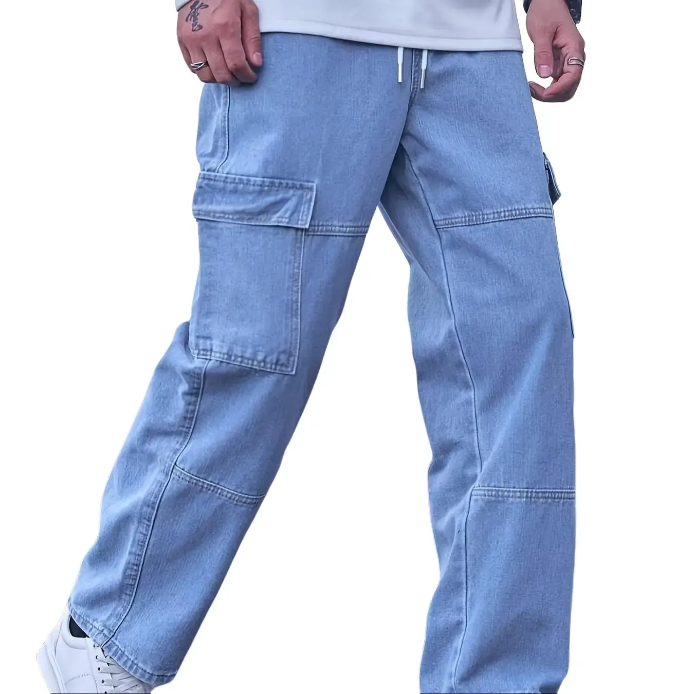 Men's Smooth Plain Cotton Blue Denim Jeans - Large Pocket, Loose Casual Jeans Bottom, Unbridled Relaxed Streetwear Pants for Daily Wear, Jeans That Deliver Relaxed Streetwear