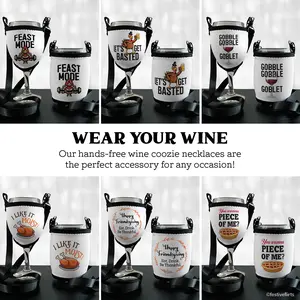 Festive Flirts Funny Thanksgiving Funny Necklace Wine Glass Holders, Wine Glass Coozie Lanyards, Hands Free Drink Holder Drinkware Printed