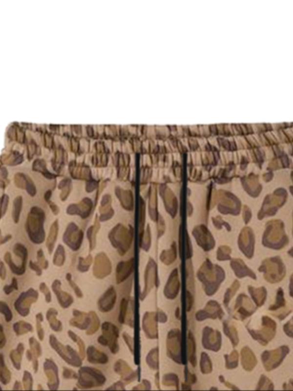 Men's & Women's Camo Leopard Print Fleece Sweatpants, Loose-Fit Casual Pants, Fall Winter Thick Knit Joggers, Baggy Jogging Pants, Elastic Waist