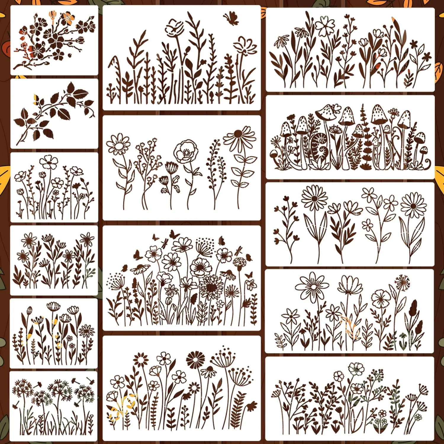 Large Flower Stencils for Crafts Wildflower Stencils Floral Stencil for Painting on  Wall Canvas Fabrics Furniture Card