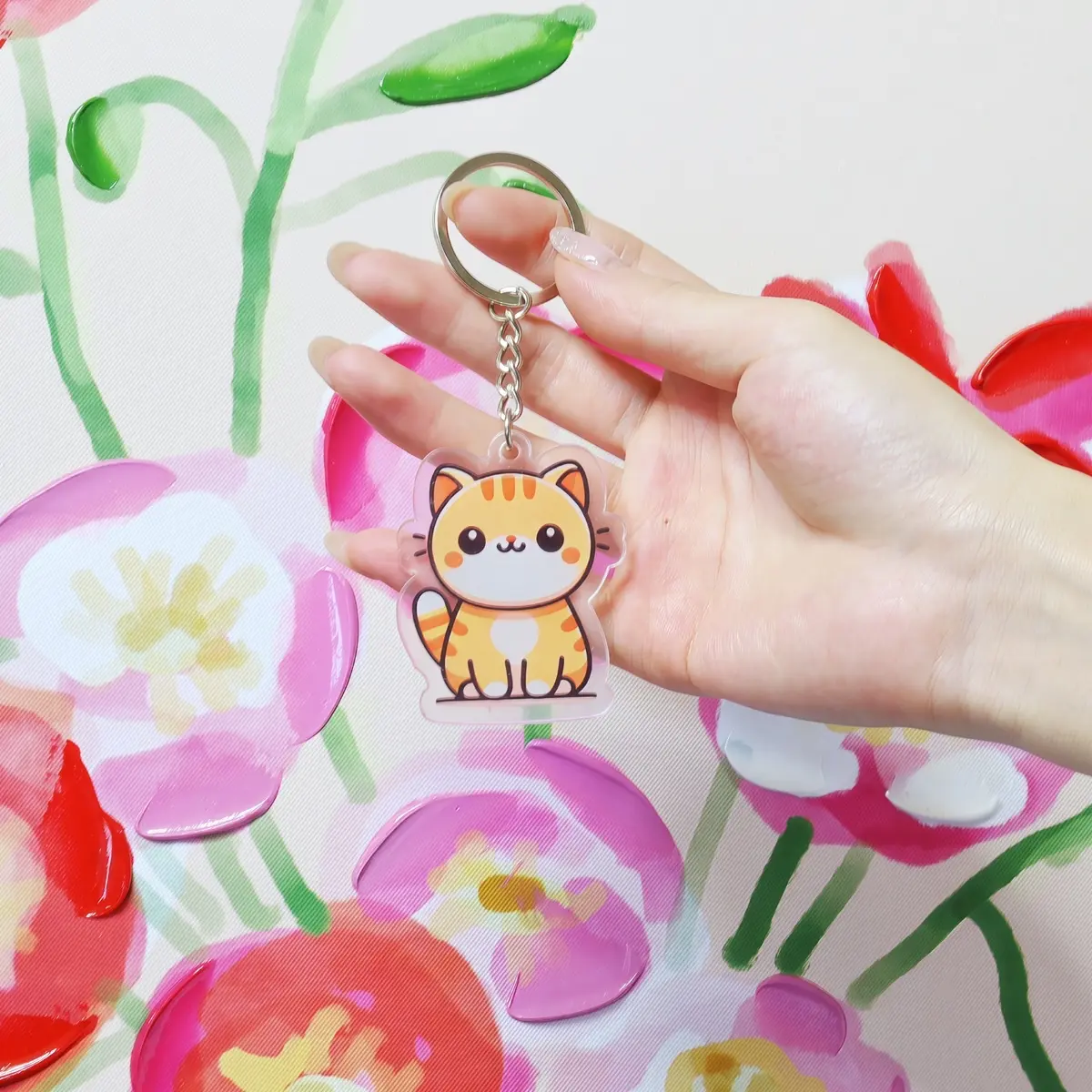 Cute Orange Tabby Cat Acrylic Keychain – Kawaii Cat Lover Keychain - Accessory for Cat Lovers Accessory Gift, Bags and Keys Kids keychain