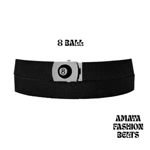 8 Ball Black Adjustable belt/ Canvas Web Belt/ Metal Buckle Training