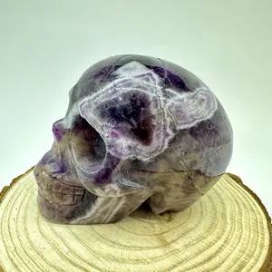 Natural Hand Carved Crystal Skulls Dream Amethyst Hollow Skulls Natural Crystal Crafts for Healing Home Decor Gifts 67-72mm 1 count