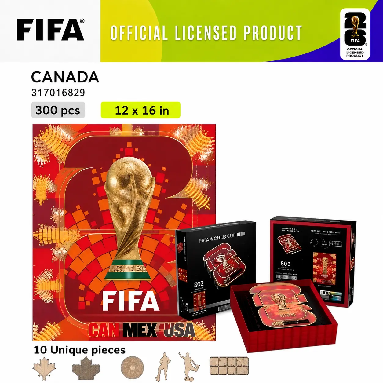 FIFA World Cup 2026 Host Country Logo Wooden Puzzle for Adult, 300