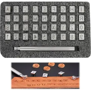 Leather Stamping Kit Alphabet & Number Leather Stamps for Leather Working Leather Alphabet Stamp Set with Handle for DIY Leather Craft 37 Pcs Alphabet & Number