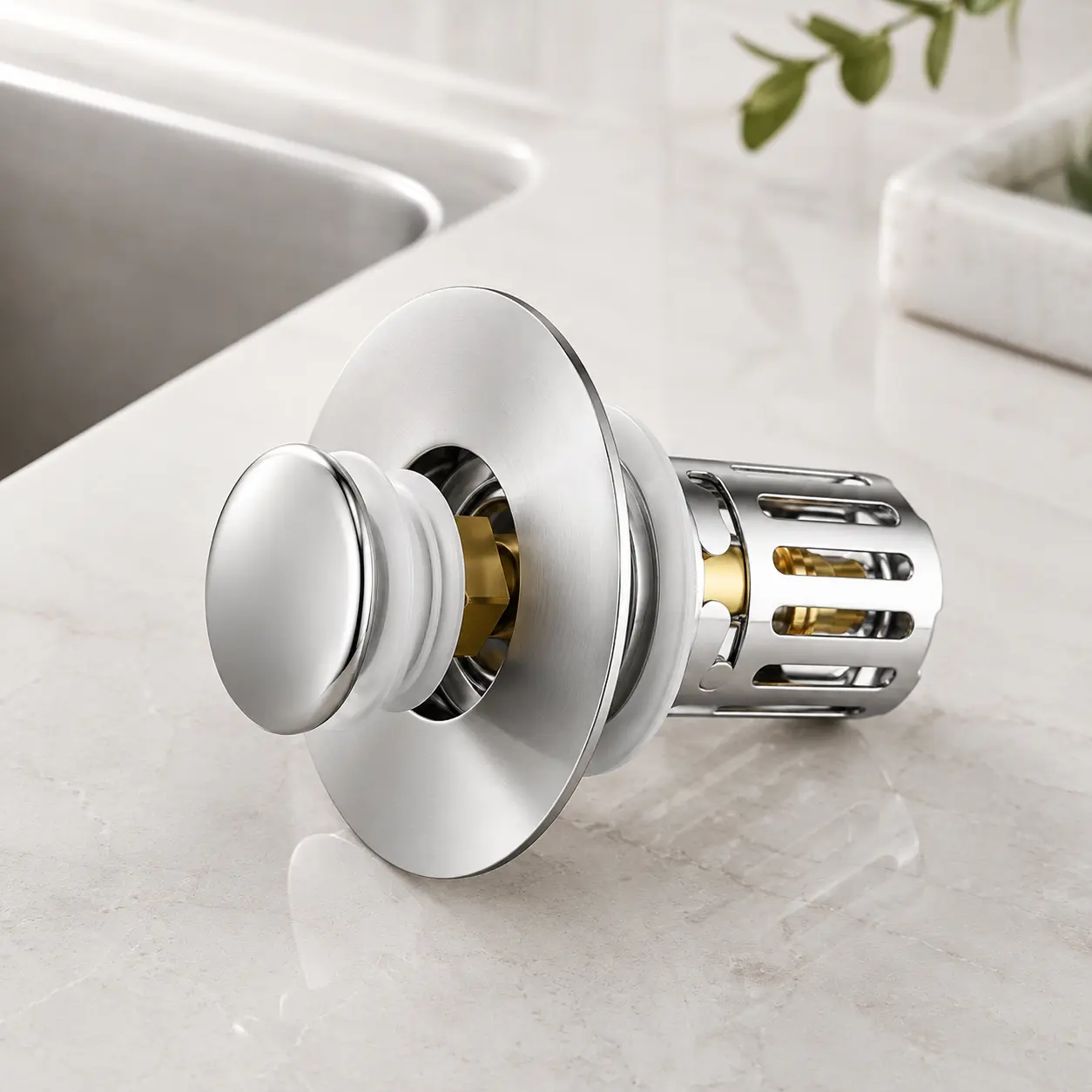 Universal 2-in-1 Bathroom Sink Pop-up Stopper with Removable Fine Mesh Stainless Steel Filter Basket, Anti-Clog and Odor Prevention Hair Catcher