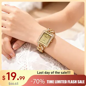 Elegant Women's Square Jewelry Watch Gold Chain Bracelet Luxury Crystal Dial Waterproof Fashion Diamond Wristwatch Stylish Ladies Dress Watch Perfect Gift for Women