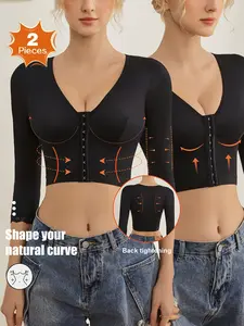 2PCS Arm Shape Bras for Women Compression Bra with Sleeves, Post Surgery Support, Hook Closure Black Shapewear Activewear