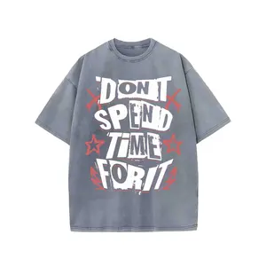 Vintage Streetwear Printed T-Shirt for Men/Women |   Washed-Out Short-Sleeve Top with 'DON'T SPEND TIME FOR IT' Graphic & Stars/Sword Symbols, Casual Daily Wear, Crew Neck, Regular Fit, Flared Hem