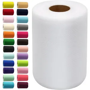 White Tulle Fabric Rolls 6 Inch by 100 Yards Tulle Ribbon Spool for DIY Tutu Bow Baby Shower Birthday Party Wedding Christmas Gift Wrapping Craft Supplies
