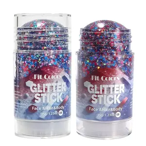 【2PCS】Red White and Blue Face Body Glitter Stick with Star Sequins,4th of July Accessories Outfits for Women,Fourth of July Patriotic 250th Anniversary Glitter Stick,Softball Baseball Glitter Makeup