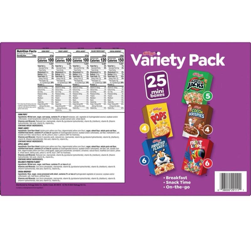 Assorted Cereals Variety Pack 25  Pack - Includes Breakfast, Snack Time, and More (Small Box’s)