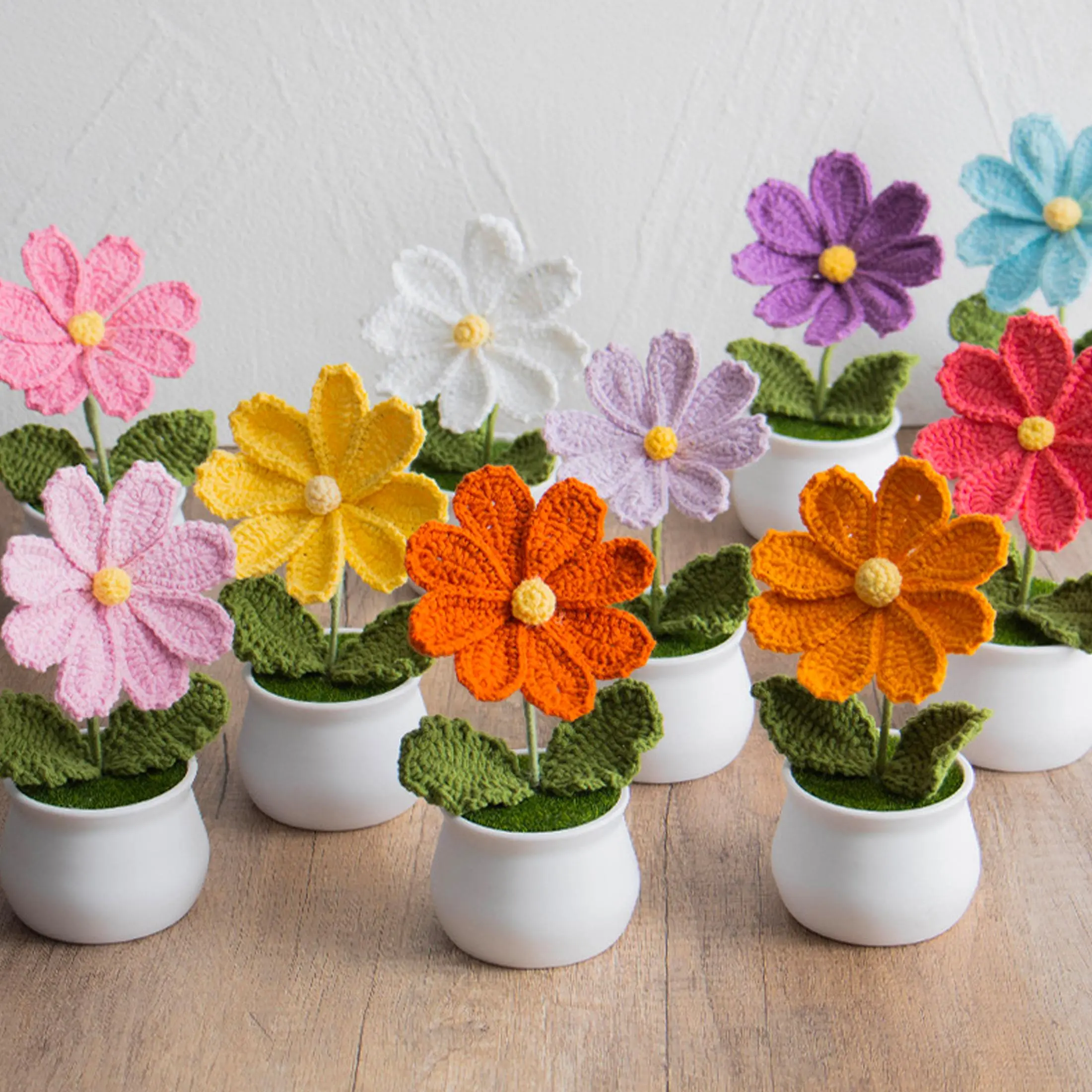 Handmade Crochet Flower Potted Plant, 6 Counts/set Cute Mini Knitting Potted Plant, Creative Gift for Mother & Father, Home Decoration, Artificial Indoor, Fruit, Flower Design, Crochet Artificial Flowers