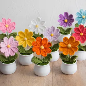 Handmade Crochet Flower Potted Plant, 6 Counts/set Cute Mini Knitting Potted Plant, Creative Gift for Mother & Father, Home Decoration, Fruit, Crochet Artificial Flowers