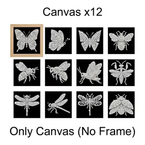 【New Arrival】12Pcs Crystal Insect Diamond Art Painting Kit - 5.91in Mini No-Frame Canvas, DIY Handmade Rhinestone Craft, Home & Office Decor, Ideal Gift