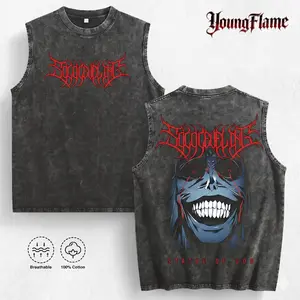 YoungFlame Solo Leveling Statue of God Tank Top | Heavyweight 100% Cotton Acid Wash Vest | Dark Anime Graphic Sleeveless Shirt | 2026 Summer Streetwear Men oversized outdoorfun