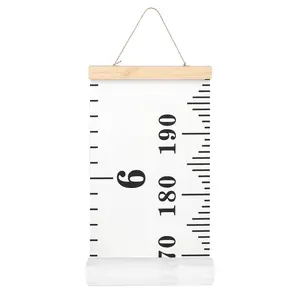 Baby Growth Height Chart Handing Ruler Wall Decor for Kids, Canvas Removable Height Growth Chart 79" x 7.9" (Black & White) Decorative Gift Stickers Christmas