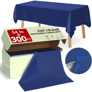 54 in X 300 FT Blue Plastic Table Cover Roll with Slide ,Cuts Up to 36 Rectangle 8  Disposable Plastic Table Cloths,Disposable Table Cover Roll for Dinning,Parties,BBQ,Wedding,Outdoor