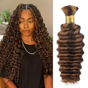Human Braiding Hair 18 Inch 100g 4/30 Deep Wave Bulk Human Hair for Braiding No Weft Curly Bundles Hair Extensions for Boho Knotless Wet and Wavy Braids (4/30)