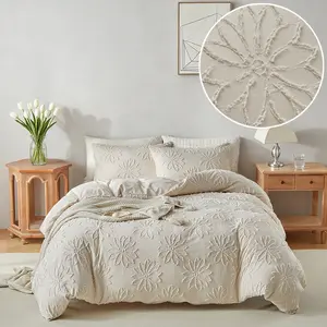 9-size tufted duvet cover set, Decorative duvet cover, Boho bed set - khaki 2/3-piece set, 3D floral pattern, soft polyester bedding, liner not included, bohemian bedroom decoration, breathable pillowcase set, suitable for all seasons
