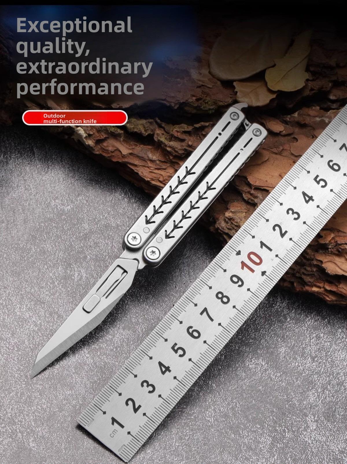 New Creative Butterfly Portable Folding Utility Knife Fruit Knife Sharp Multi-Function Keychain Knife with Replaceable Blade, Mini Portable Carving Knife Stainless Steel Pocket Knife Travel Express Knife