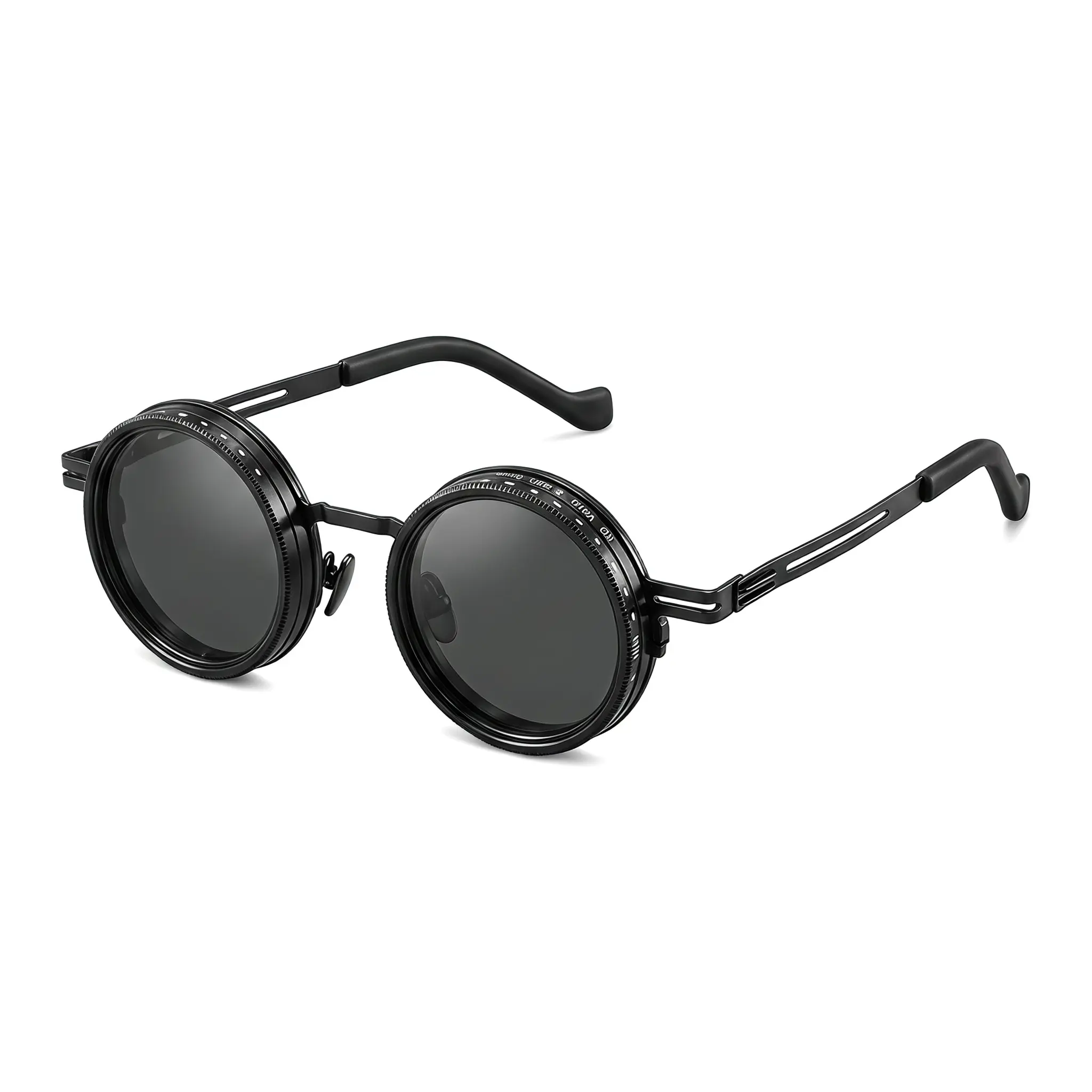 Vintage Round Adjustable Diopter Reading Sunglasses, Steampunk Metal Frame Focusable Myopia Glasses with Portable Storage Case & Cleaning Cloth for Outdoor Driving Fishing