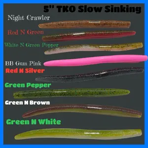 TKO Slow Sinking Bass Worms for Fishing - Pack of 10