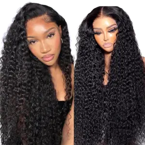 QTHAIR 13x6 Lace Deep Wave Curly Wig Human Hair Natural Color HD Transparent Lace Front Wig Pre Plucked 200 Density Virgin Human Hair Wig for Black Women