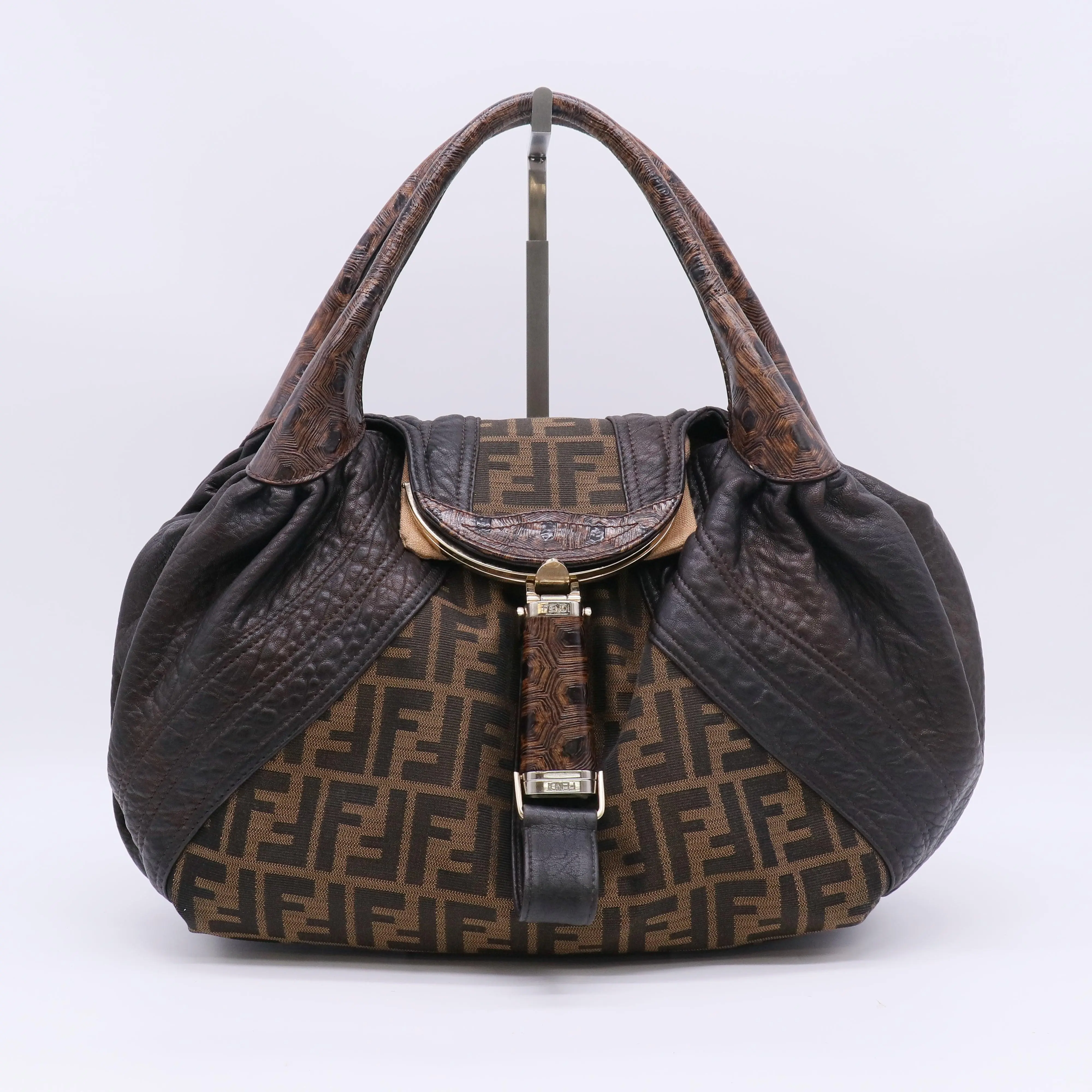 Pre-owned FENDI Canvas Shoulder Bag Zucca Spy Bag twins B23540