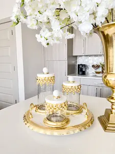 Round Marble Tray with Gold Hammered Trim