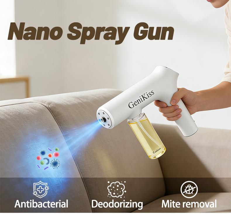 GeniKiss Nano Blue Light Probiotic Deodorizer, indoor odor removal, pet deodorant. Bio-enzymes break down urine, disinfect and deodorize, Plant-extracted, safe and non-toxic for pets, Floral scent Air Freshener Spray