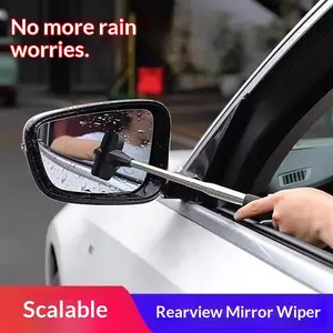 Car Rearview Mirror Rainbrush Mini Wiper Tool, Extendable Rain Scraper Snow Brush, Car Cleaning Accessory for Wet Weather