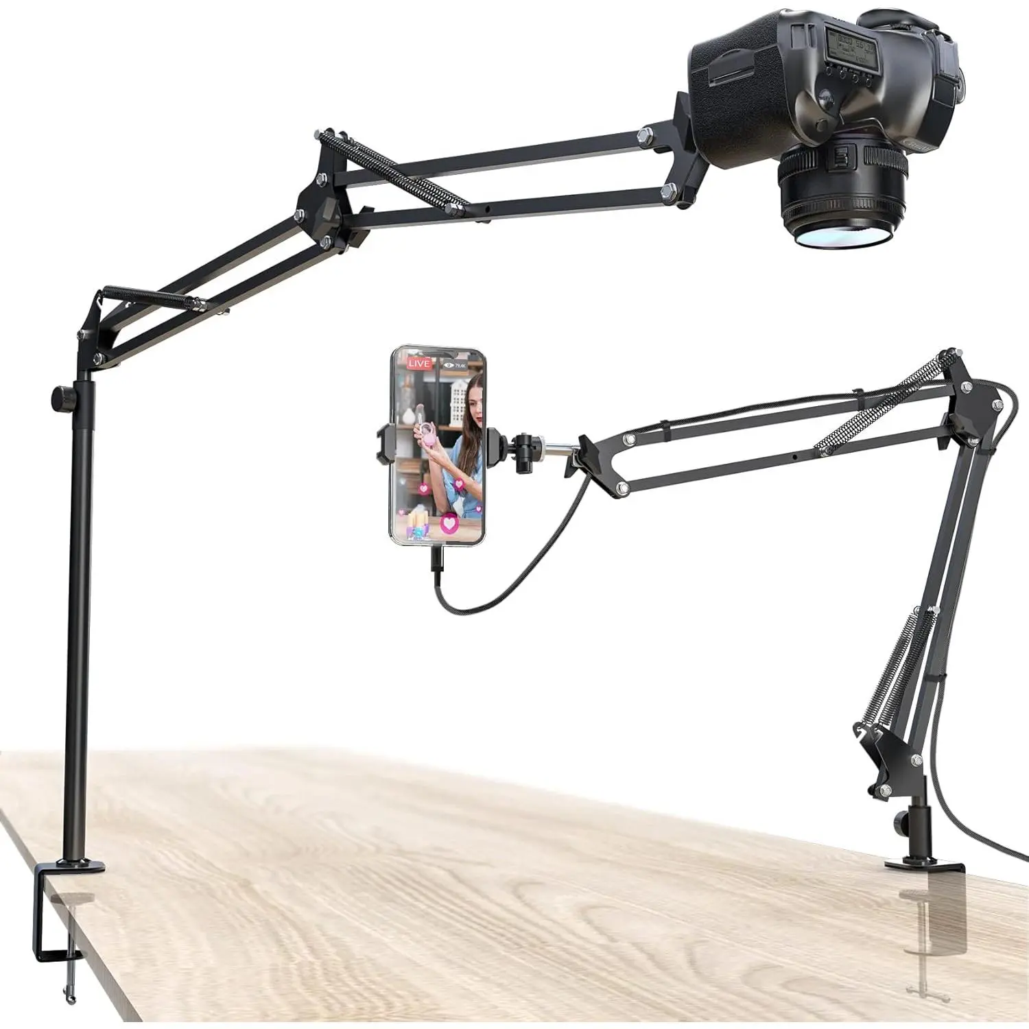 Overhead Camera Mount, Desk Camera Mount with Articulating Arm, 5lb Load Capacity, 360? Adjustable Stand for Phone/DSLR/Webcam, C-Clamp Tabletop Mount for Video Recording, YouTube, Live Streaming