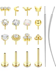 Versatile 12 Pcs Golden Diverse Threadless Nose Rings Studs 316L Surgical Steel Nose Rings for Women Men Hypoallergenic Threadless Flat Back Earrings Nose Nostril Medusa Helix Tragus Piercing Jewelry Nose Hoop Small Push in Flat Back Nose Studs
