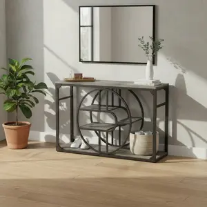 55" Industrial 5-Tier Narrow Console Table with O-Shaped Metal Frame, Storage Entryway Sofa Table for Living Room, Hallway & Entrance