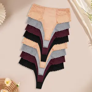 Morelect 8Pcs Low Waist Lace Patchwork Panties for Women, Breathable Lightweight Non Binding Underwear, Soft Stretchy Briefs for Spring Summer, Daily Comfort